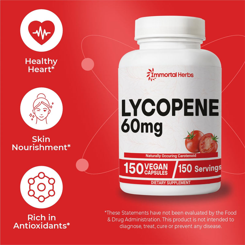[Australia] - Lycopene Supplement for Men 60mg, 150 Capsules, Natural Tomato Extract Powder for Skin, Heart & Immune Support, 100% Veg Lycopene Complex, Non-GMO and Gluten Free Carotenoid Supplement 