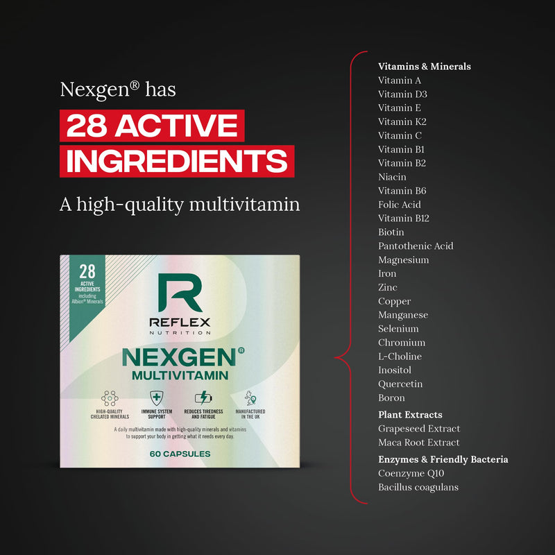 Reflex Nutrition Nexgen® Multivitamins and Minerals for Immune Support (60 Caps)- Multi Mineral and Vitamins for Immune System - Vitamins for Tiredness and Fatigue - Vitamin D Magnesium Vitamin C Zinc Standard 60 count (Pack of 1)