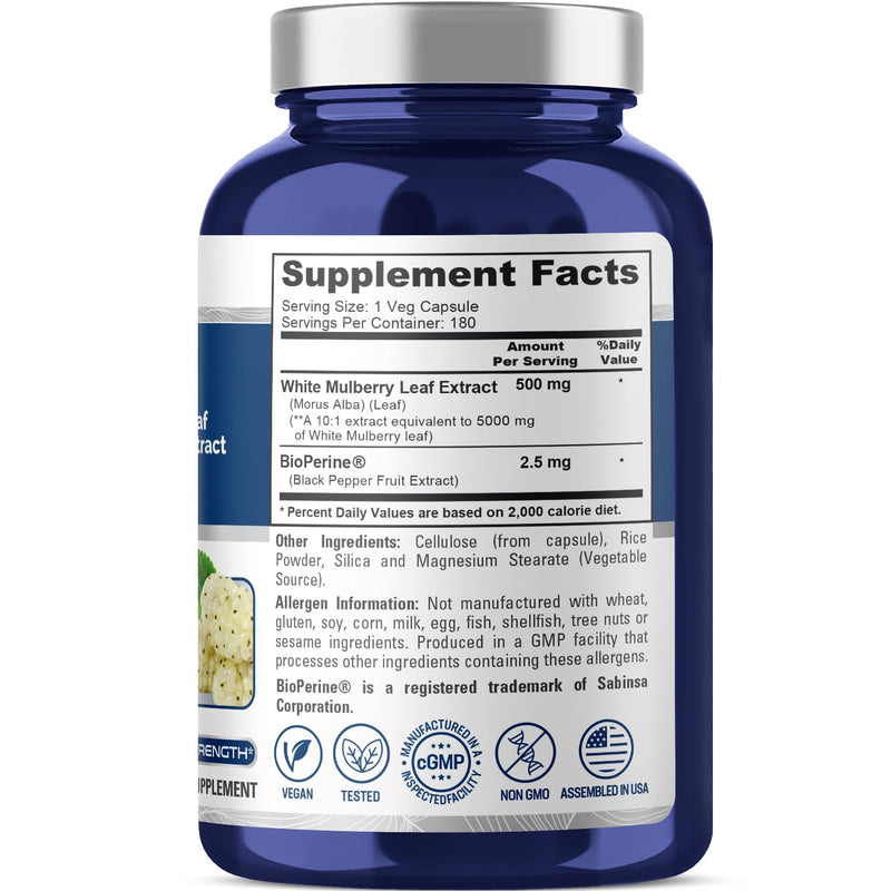 [Australia] - NusaPure White Mulberry Leaf Extract 5,000mg 180 Veggie Caps (Vegetarian, Bioperine) 