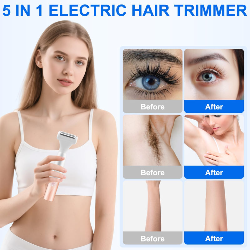 [Australia] - 5-in-1 Bikini Trimmer for Women, IPX7 Waterproof Rechargeable Electric Razors Shaver, Cordless Body Hair Trimmer with LED Display for Nose Eyebrows Beard Underarm Leg Arm, Easy Cleaning Grooming Kit 