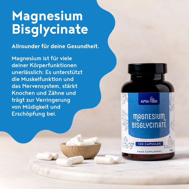 [Australia] - Magnesium bisglycinate | 120 capsules | 1500 mg magnesium glycinate per daily dose, of which 300 mg elemental magnesium | Vegan | High dosage | Alpha Foods 