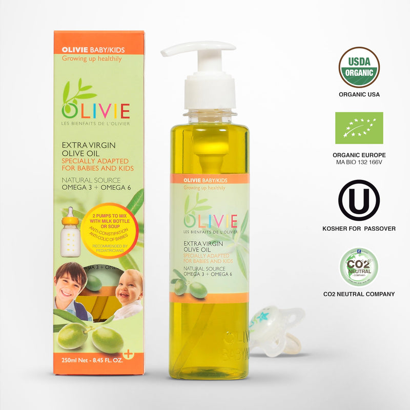 [Australia] - Calming Baby Oil for Newborns by OLIVIE, All Natural Colic Relief & Soothing Organic Moisturizer, Omega-3 Olive Oil Supplement for Infants, Toddlers & Kids, 250ml 
