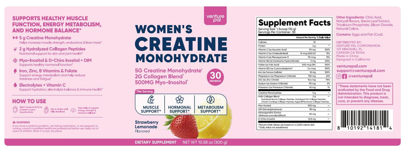18 in 1 Creatine for Women with Collagen & Creatine Monohydrate 10.58 OZ | With Collagen, Myo & D-Chiro Inositol, Electrolytes & Vitamins for Strength, Recovery & Skin Support, Sugar Free 10.6 Ounce (Pack of 1) V1-strawberry Lemonade