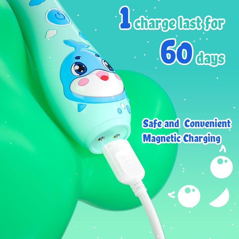 [Australia] - SEAGO Kids Electric Toothbrushes Rechargeable, Children's Power Toothbrushes with Magnetic Charging, LED Observing Light, 8 Toothbrush Heads for Ages 3+ Boys Girls (Blue) Blue 