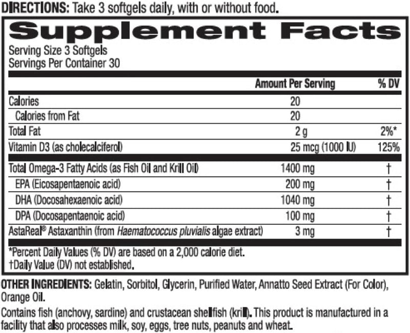 [Australia] - BioTrust OmegaKrill EPA & DHA Omega 3 Supplement, Fish and Krill Oil to Provide Support for Joint, Heart, Brain, Eye and Skin (30 Servings) 90 Count (Pack of 1) 