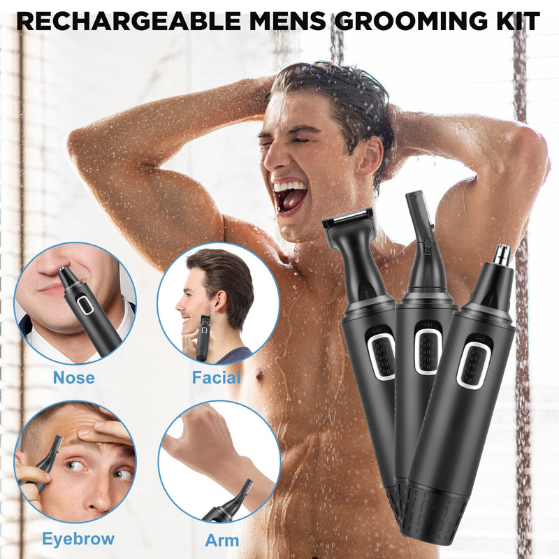 [Australia] - Men's Nose Hair Trimmer, 4 in 1 Rechargeable Nose Hair Trimmer and Ear Hair Trimmer for Men and Women with USB Type-C Cable, IPX7 Waterproof, Dual Blades, Easy Cleaning, Black 