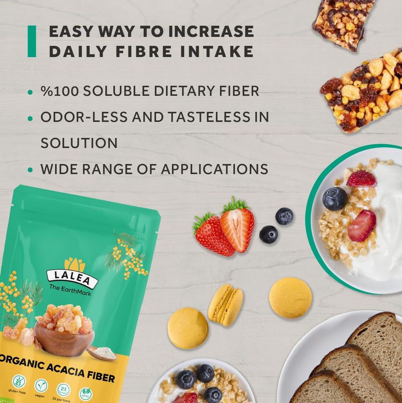 LALEA Organic Acacia Fibre Powder 150 g – Prebiotic Fibre Supplement, 90% Soluble Fibre from Acacia Gum (Gum Arabic) – Gut Health, Digestive Support – Vegan, Keto, Gluten-Free