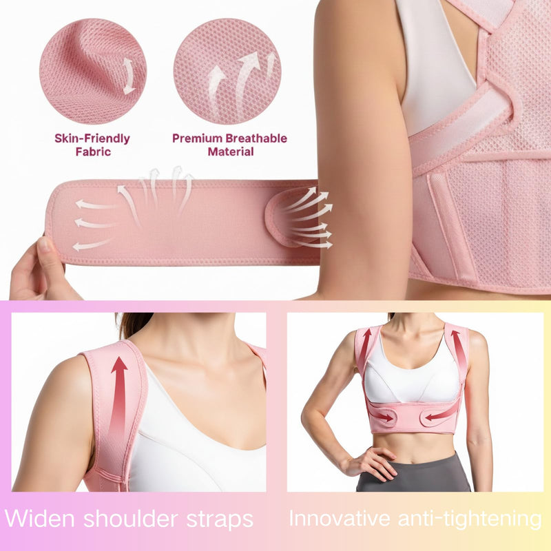 [Australia] - Back Posture Corrector for Women - Adjustable Lightweight Back Brace Posture Corrector Bras for Neck Shoulder Upper Back - Invisilite Hunchback Slouching Under Clothes (Medium) Medium Pink 
