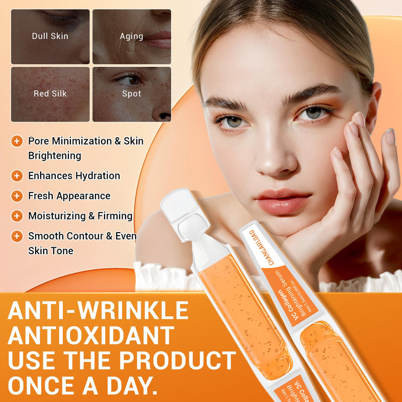 30% Vitamin C Serum with Hyaluronic Acid & Rose Stem Cells – Enhances Anti-Aging Face Serum for Wrinkles, Uneven Skin Tone, Dark Spots, Dull Skin，Korean Microneedling-Like Care 30 Ampoules Vitamin C Collagen Serum 30pcs