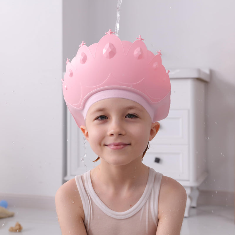 [Australia] - Baby Shower Cap Shield, Baby bath set shower cap, Visor Hat for Eye and Ear Protection for 0-9 Years Old Children,Cute Crown Shape Makes the Baby Bath More Fun (Pink) Pink 