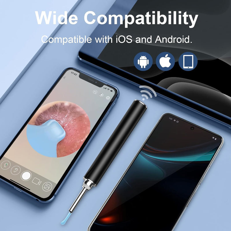 [Australia] - Glracd Earwax Remover Otoscope, 1296P Wifi Otoscope with Light and Camera, Ear Camera IP67 Waterproof, 3.5mm Lens Ear Cleaner with Camera with 6 Silicone Ear Spoons for iOS and Android Ct01 