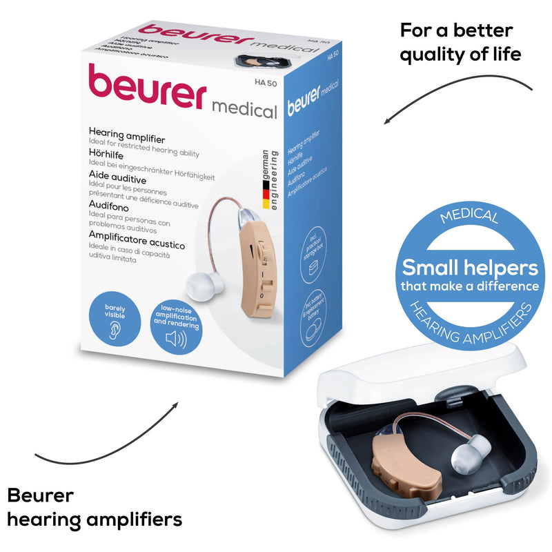 Beurer HA50 Hearing Amplifier | Amplifies the volume of sound for restricted hearing abilities | Barely visible behind the ear | Wide frequency range | Continuously variable volume