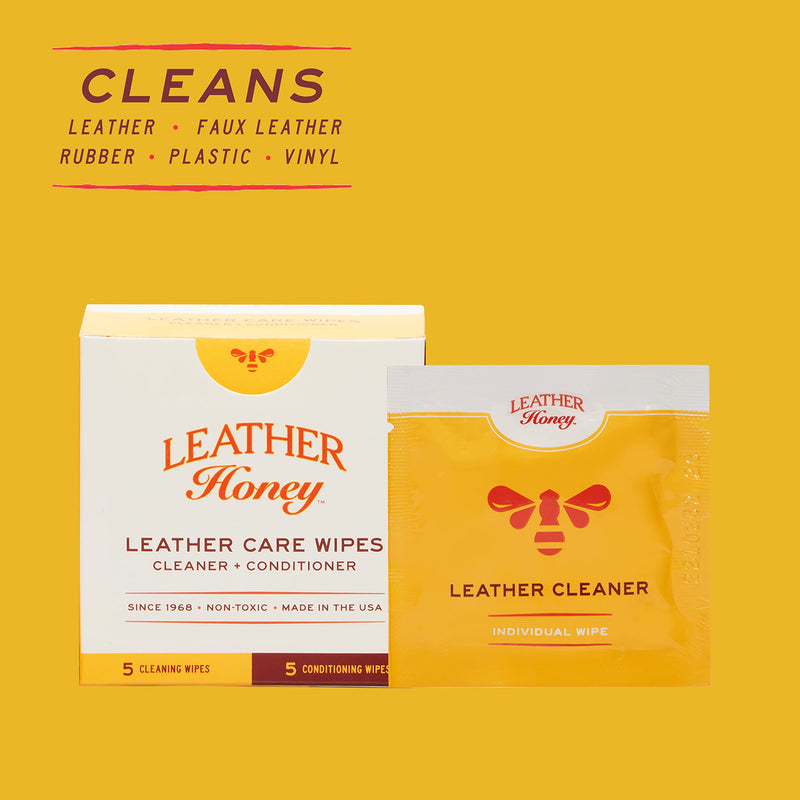 [Australia] - Leather Honey Leather Care Wipe Kit: Clean & Restore On-The-Go. Use for Leather Couches, Car Seats, Purses, Shoes & Bags. Safe for Any Color. Non-Toxic & Ready-to-Use. 5 Cleaner & 5 Conditioner Wipes Combo 