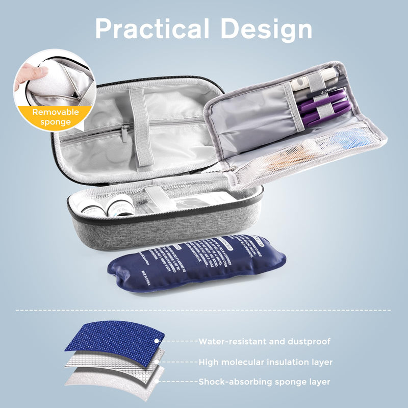 [Australia] - ProCase Insulin Cooler Travel Case Refrigerated Medicine Diabetic Organizer Carry Bag with Thermometer Display 2 Reusable Ice Packs Insulin Cooler Bag Cooler Box for Syringe, Needles, Epipen - Gray Grey 