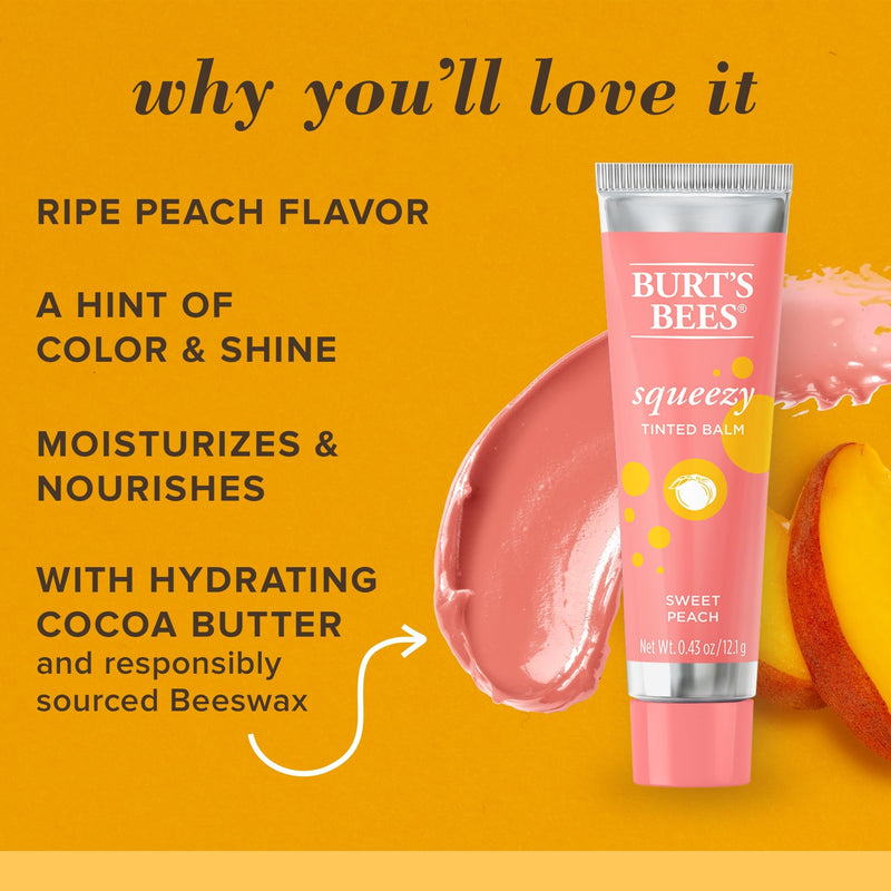 Burts Bees, Squeezy Tinted Lip Balm - Sweet Peach, 0.33 Ounce