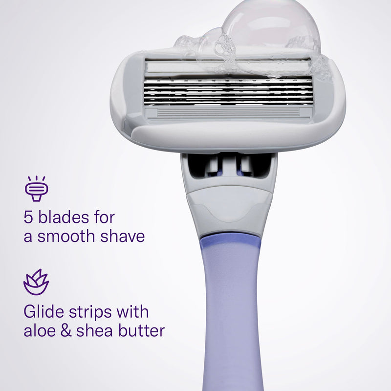 [Australia] - FLAMINGO 5-Blade Razors for Women - 1 Razor Handle + 4 5-Blade Refills + 1 Shower Holder - Lilac 