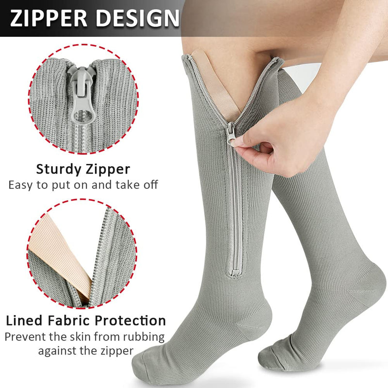 [Australia] - Ailaka Compression Socks with Zip, 15-20 mmHg Support Stockings with Zip for Men and Women Medical Compression Socks for Varicose Veins and Swollen Legs 4X-Large (1 Pair) Grey 