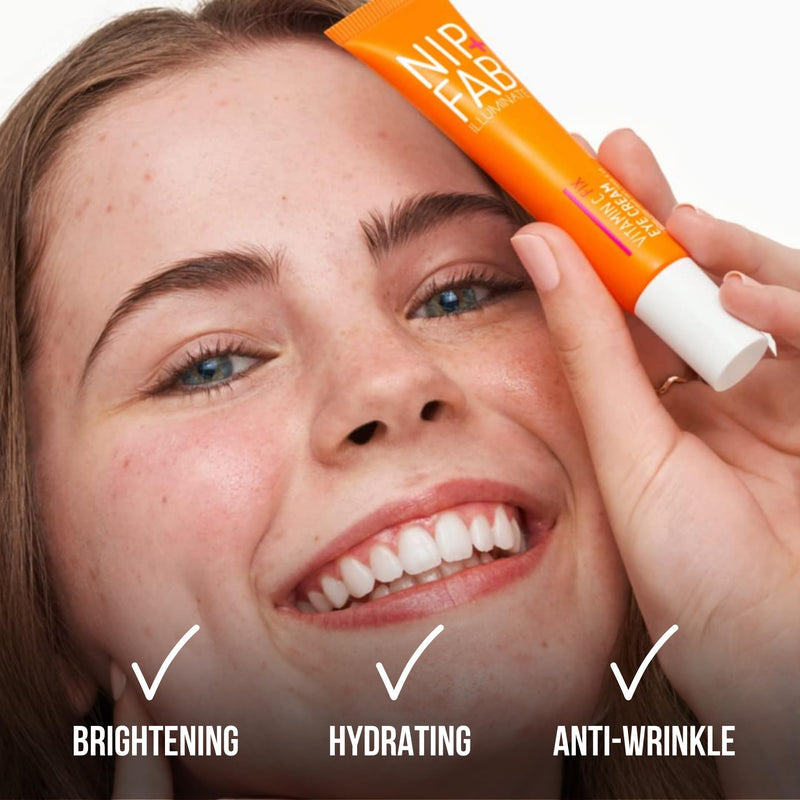Nip+Fab Vitamin C Fix Eye Cream 10% 0.5 fl oz | with Peptides, Caffeine and Niacinamide for Smoother, Brighter Under Eye Skin | 3 Forms of Vitamin C