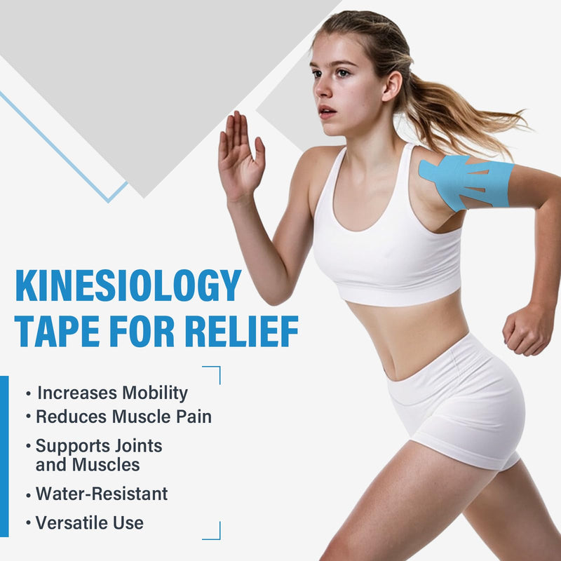 12Pcs Kinesiology Tape-for Shoulder, Shoulder Pain Relief Athletic Tapes, Shoulder Support & Stability Precut Strips, Waterproof & Elastic, Breathable Hypoallergenic Latex-Free Blue/Kneekinesiologytape