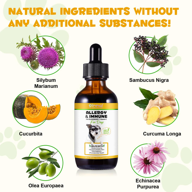 Allergy Relief Drops for Dogs, Allergy Immune Booster Treatment for Seasonal Allergies & Digestive, Healthy Immune System, Dog Supplement with Milk Thistle and Turmeric, Bacon Flavor - 60ml / 2 fl.oz - PawsPlanet Australia