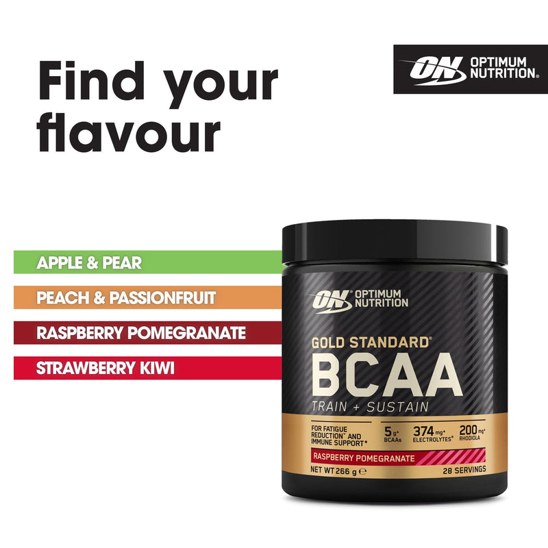 Optimum Nutrition Gold Standard BCAA Train + Sustain, Amino Acids Pre Workout Powder, Sports Drink with Vitamin C, Zinc, Magnesium and Electrolytes, Raspberry & Pomegranate Flavour, 28 Servings, 266 g