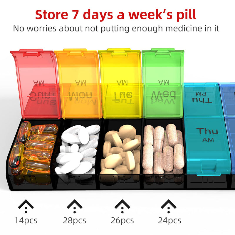 [Australia] - Extra Large Pill Organizer 2 Times a Day, Weekly XL AM PM Pill Case, 7 Day Pill Box Twice a Day, Oversized Daily Medicine Organizer for Vitamins, Big Pill Container, Medication Dispenser (Rainbow) Rainbow 