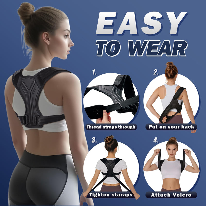 Posture Corrector for Women & Men, Adjustable Upper Back Brace with Anti-Chafing Pads for Neck/Shoulder/Back Pain Relief, Breathable Invisible Posture Brace for Office, Driving, Fitness. (Black, Small) Black