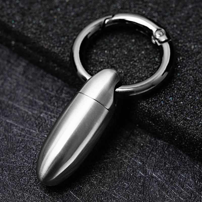 Mini Titanium Pill Holder Keychain, Waterproof EDC Pill Container Organizer for Travel, Pocket, Purse - Silver Bullet-Shaped Metal Medicine Case for Medicine & Vitamins - A 1PC
