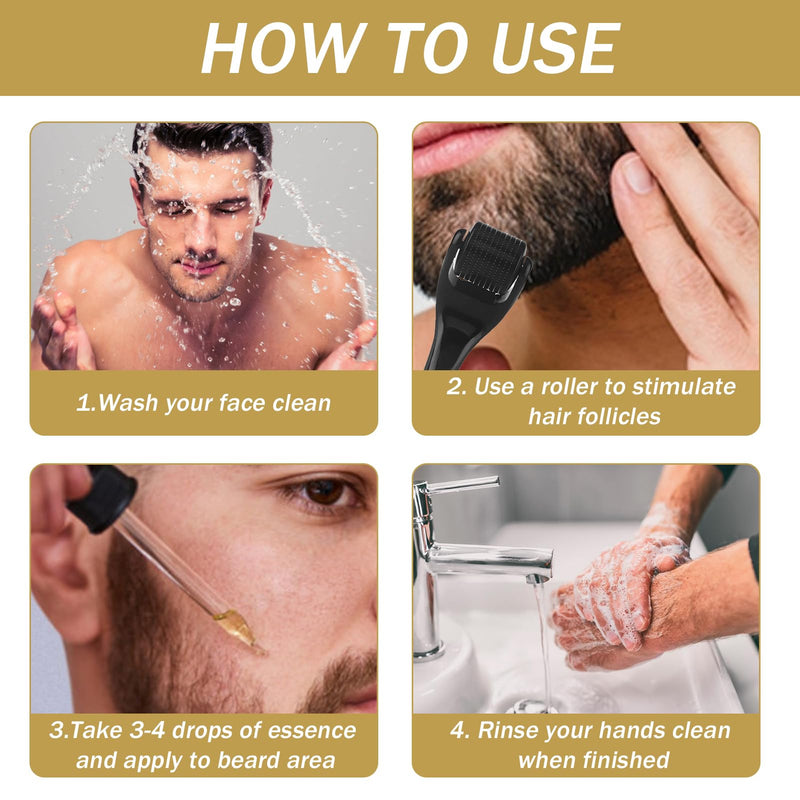 [Australia] - Beard growth kit, beard growth set with derma roller, beard growth serum oil/beard roller, beard growth kit, stimulates mustache and hair growth, gifts for men, father, black 