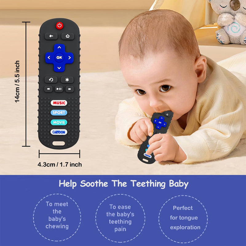 [Australia] - 2-Pack Baby Remote Control Teether Toy for Babies 6-36 Months Silicone Baby Teething Toys Boys Girls Baby Teething Toys (Black + Gray) Black + Gray 