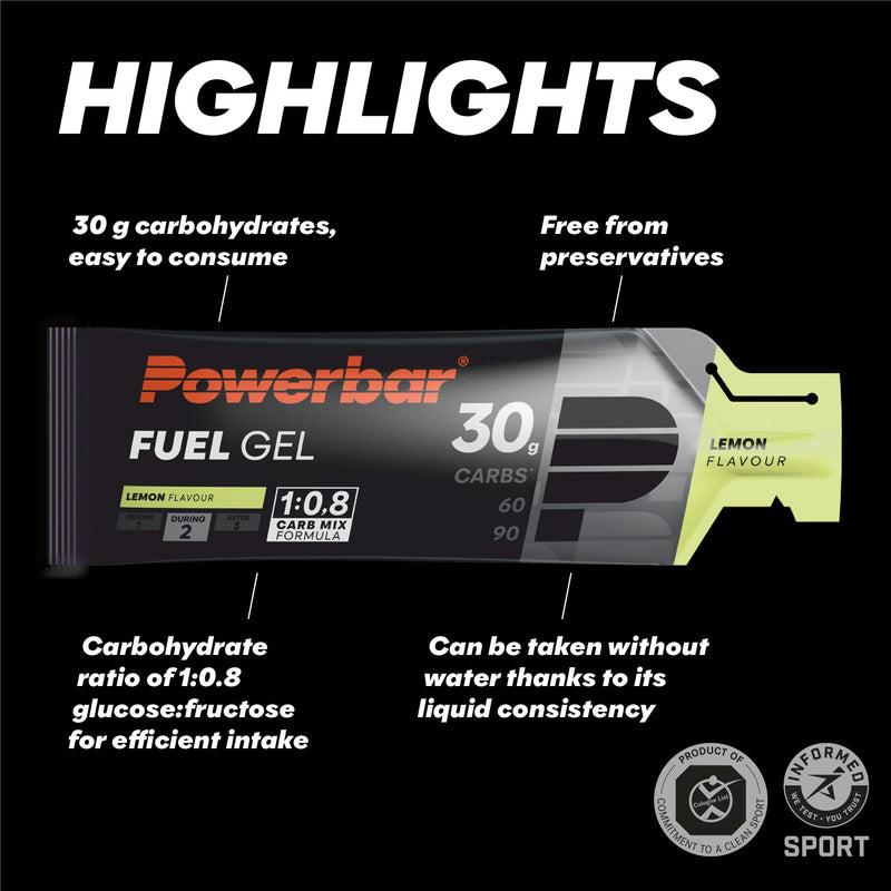 Powerbar - Black Line - Fuel 30 Gel - Lemon - 12x50ml - High Carb Energy Gel - caffeine-free