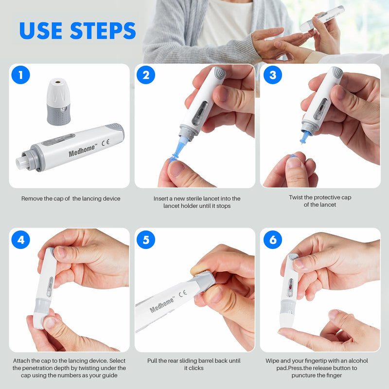 [Australia] - Lancing Device, with 12 Adjustable Depth Settings, Lancing Device for Diabetes Testing with Push Button Ejector,Minimizing Pain and Discomfort in Blood Glucose Testing - Lancet Device 