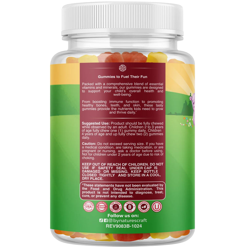 Natures Craft Plant Based Kids Multivitamin Gummies - Multivitamin for Kids Immunity Support Gummies with Vitamins A C D3 E B and Zinc Gelatin and Gluten Free Non-GMO Vitamins Gummy Formula 120ct | Multivitamin for Kids with Vitamin D3, C, A & Zinc - S...