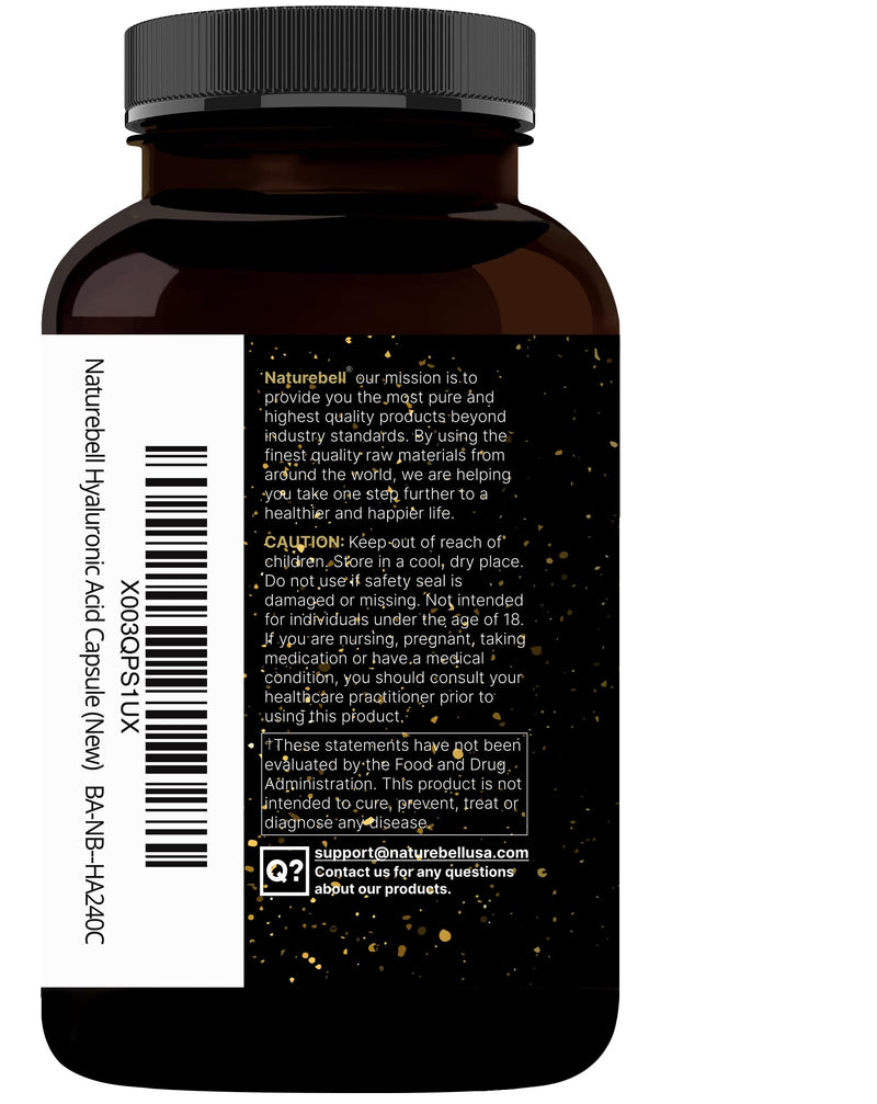 NatureBell 2 Pack Plant Based Hyaluronic Acid Supplements 250mg with 25mg Vitamin C & Biotin 5000mcg, 480 Total Capsules | Essential for Hair Growth, Joint Support, & Hydrating Skin | Non-GMO 240 Count (Pack of 2)