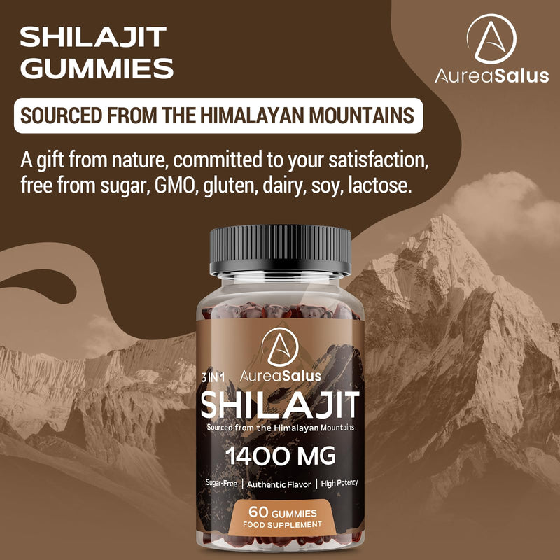 Shilajit Gummies 1400mg, Shilajit Supplement with Chaga and Ashwagandha, Original from Himalayan with Fulvic & Humic Acid and 85+ Minerals, for Energy, Immunity & Focus, Sugar-Free, 120 Gummies 60 count (Pack of 2)