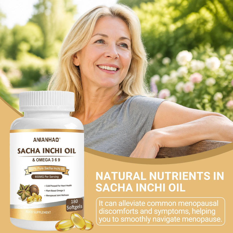 Sacha Inchi Oil Capsules, Sacha Inchi Oil Softgels, Ath Oil Hydrates The Joints for Menopausal Joint Dryness, Rich in Vitamin D3, 180 Count