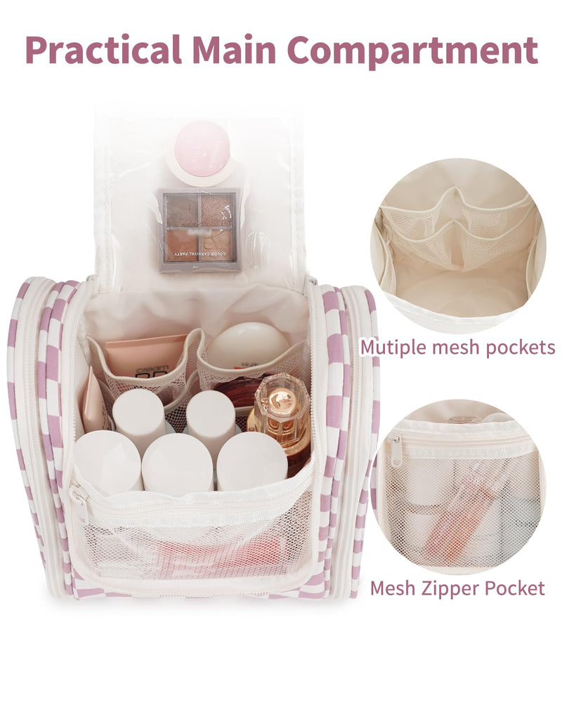 Narwey Small Checked Hanging Travel Toiletry Bag with 6 Set Compression Checkered Packing Cubes