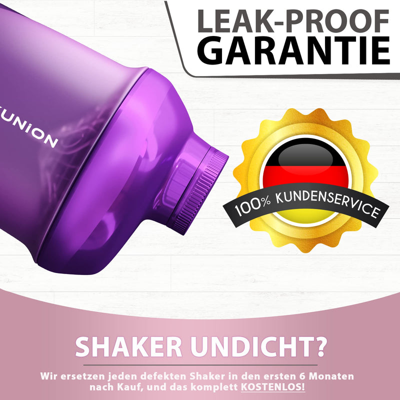 [Australia] - AMITYUNION Protein Shaker Purple Deluxe 400 ml - Protein Shaker Leak-Proof - BPA Free with Sieve & Scale for Creamy Whey Protein Powder Shakes - Gym Fitness Cup for Isolate Sports Concentrates Purple 