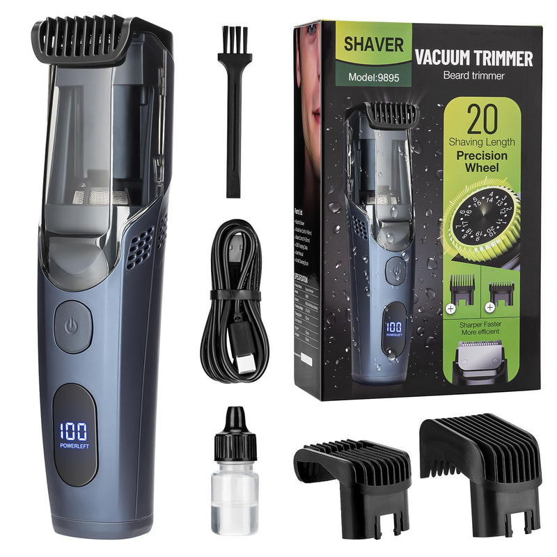 [Australia] - Vacuum Beard Trimmer for Men with 20 Length and Styles Adjustable, Built-in Vacuum Trimmer for Mustache, Sideburns, Facial Hair, Rechargeable Mustache Trimmer 