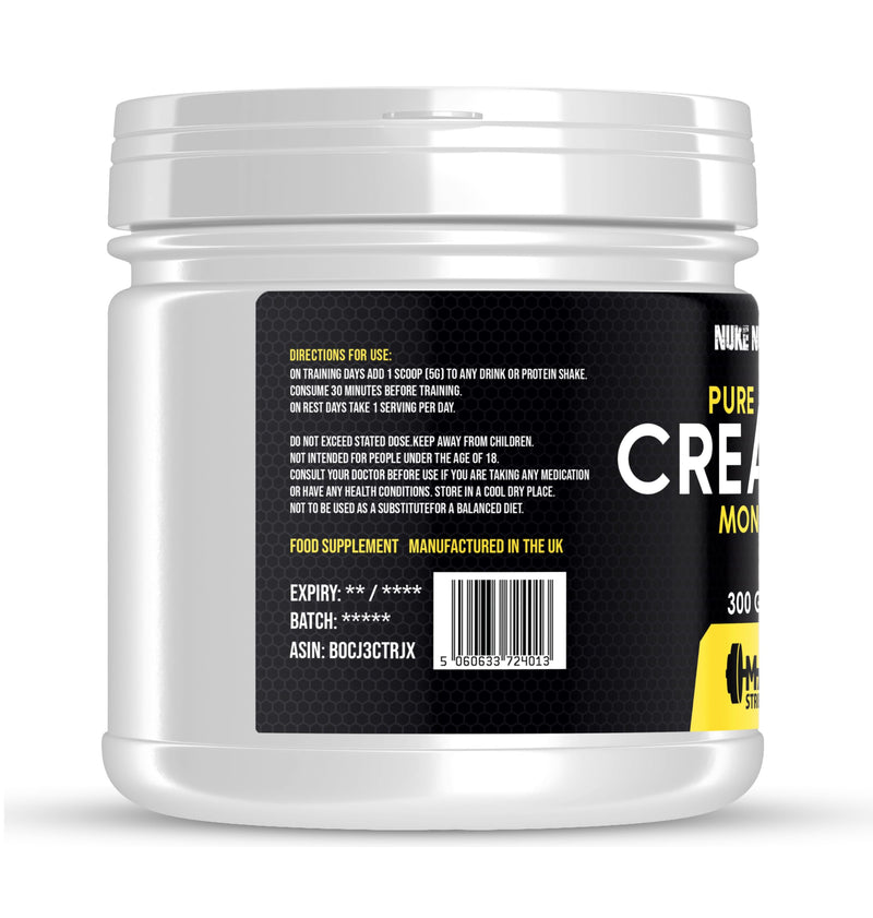 Nuke Nutrition Creatine Monohydrate Powder 300g - Micronised Creatine Powder for Gym Workout - Unflavoured Muscle Building Supplements for Post and Pre-Workout - Improve Performance & Bolster Strength