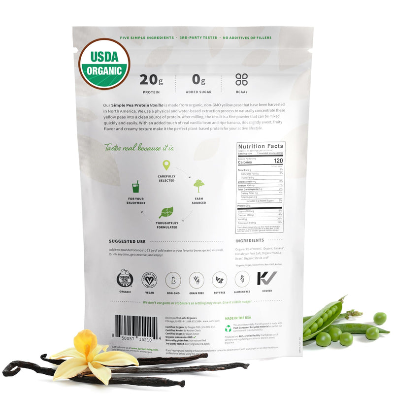 [Australia] - Sprout Living Organic Pea Protein Powder, Vanilla Flavor, 20 Grams of Plant Based Organic Protein Powder Without Sweeteners, Non Dairy, Non-GMO, Dairy Free, Vegan, Gluten Free (1 Pound, 15 Servings) Vanilla Pea Protein 1 Pound (Pack of 1) 