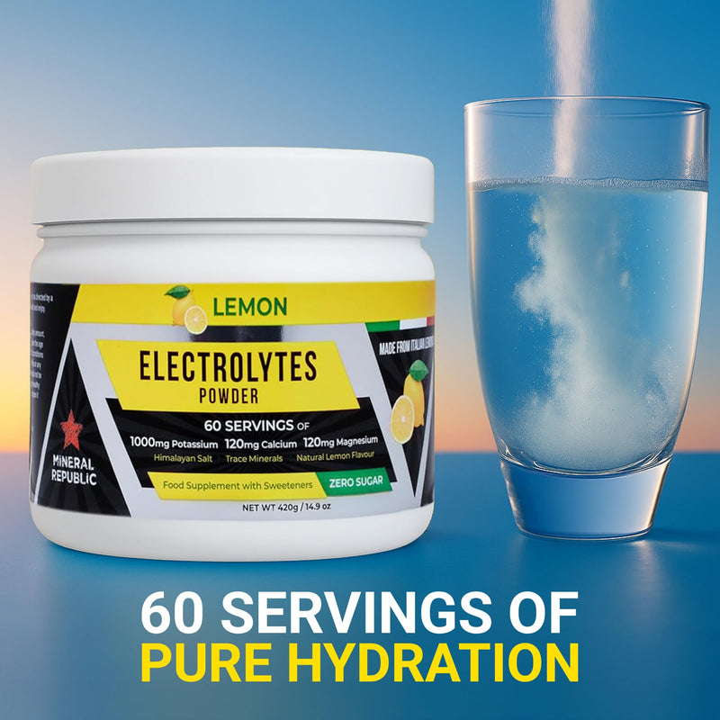 Electrolyte Powder – Sugar-Free Lemon Hydration Drink Mix – 60 Servings (2-Month Supply) – 1000mg Potassium with Magnesium, Calcium & Himalayan Salt – Keto, Vegan & Fasting Friendly