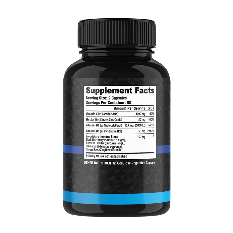 8 in 1 Immune Support Booster Supplement with Echinacea, Vitamin C and Zinc 50mg, Vitamin D 5000 IU, Turmeric Curcumin & Ginger, B6, Elderberry 120 Count (Pack of 1)