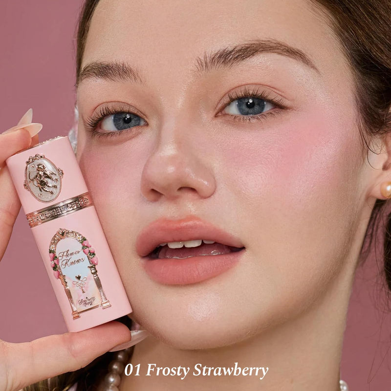 [Australia] - Flower Knows Strawberry Kiss Delight Set 4 Pieces Strawberry Cupid Makeup Gift Kit,Includes Lip Cream,Liquid Blush,Portable Mirror,Powder Puff,Portable Beauty for Women Girls(Strawberry Delight) Strawberry Delight 