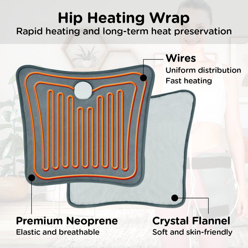 Comfytemp Hip Heating Pad Hip Brace, Electric Heat Pad, FSA Eligible, (S/M) | HSA Approved, Birthday Gifts for Mom Women Dad Men, Heating Pad for Lower Back, Legs, Thigh Buttock, Machine Washable, Grey Gray Medium