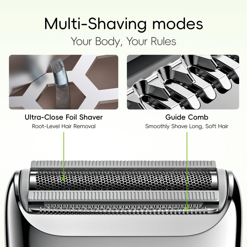 yoose Electric Razors for Women, IPX7 Alloy Body Bikini Trimmer for Women (USB-C, Trimmer Comb, Multi Shaving Modes), Portable Size, Cyber Green