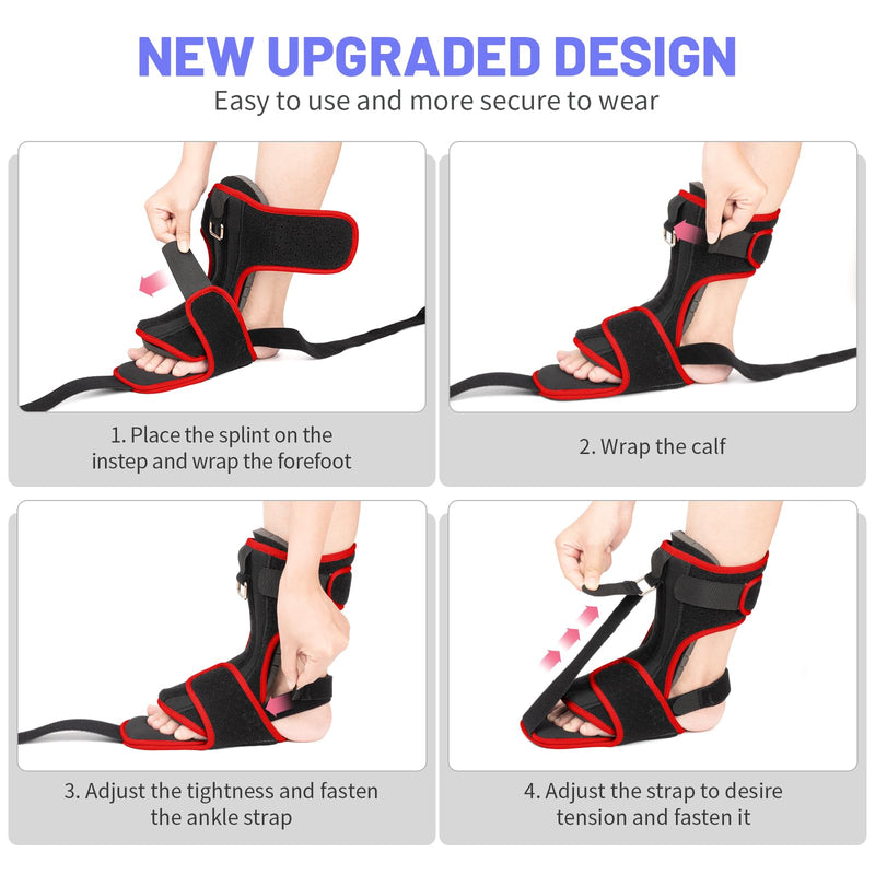 [Australia] - Plantar Fasciitis Night Splint: 2024 Upgraded Plantar Fasciitis Brace for Women Men Plantar Fasciitis Relief Achilles Tendonitis Foot Drop Heel Spur Pain Black-Red 