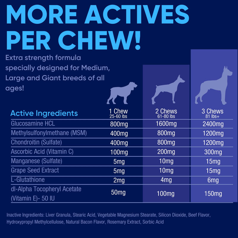 Joint Support Supplement for Large Dogs - Hip and Joint Chewable Tablets for Small, Medium & Large Breed Dogs with Glucosamine, Chondroitin, and MSM, Beef Flavor, 120 Tablets Medium/Large Dogs (More than 45 lbs) - PawsPlanet Australia