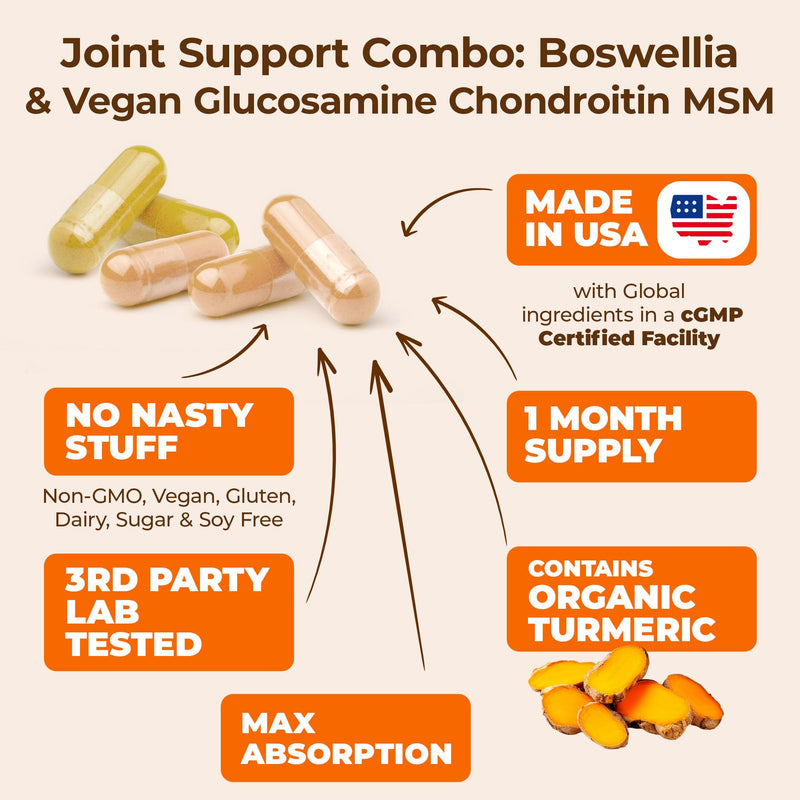 [Australia] - Joint Support Bundle ‚Äì 2-Pack Organic Turmeric Supplement with 95% Curcuminoids + 65% Boswellia Extract, Ginger Root & Black Pepper (BioPerine) + Vegan Glucosamine Chondroitin MSM ‚Äì 60 + 90 Capsules 