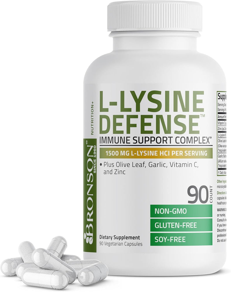 Lysine Rescue, Amino Acid Supplement L-Lysine Defense Immune Support Complex 1500 MG L-Lysine Plus Olive Leaf, Garlic, Vitamin C and Zinc
